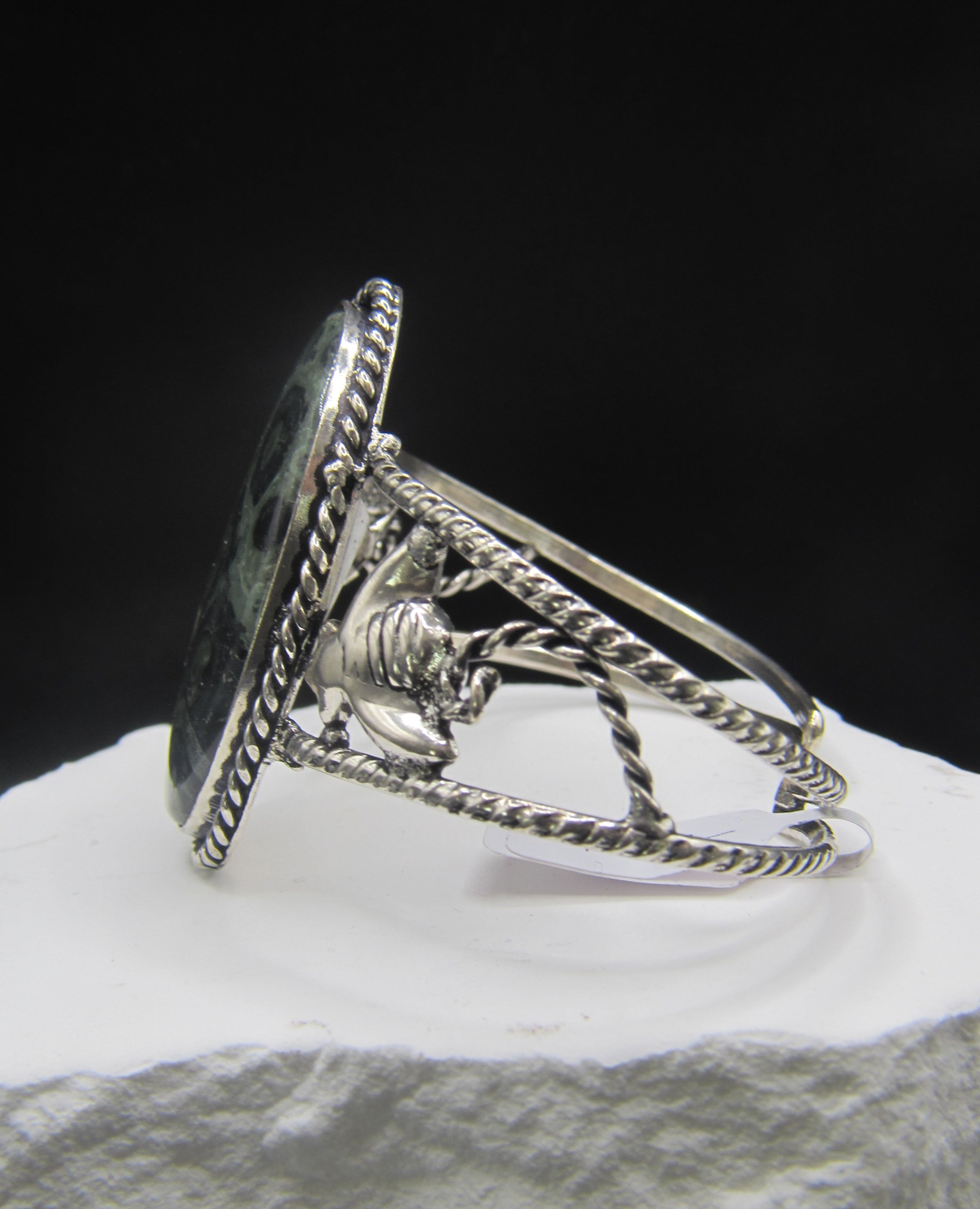 The Hive Cuff — Kambaba Jasper & Silver Bee Wrist Cuff