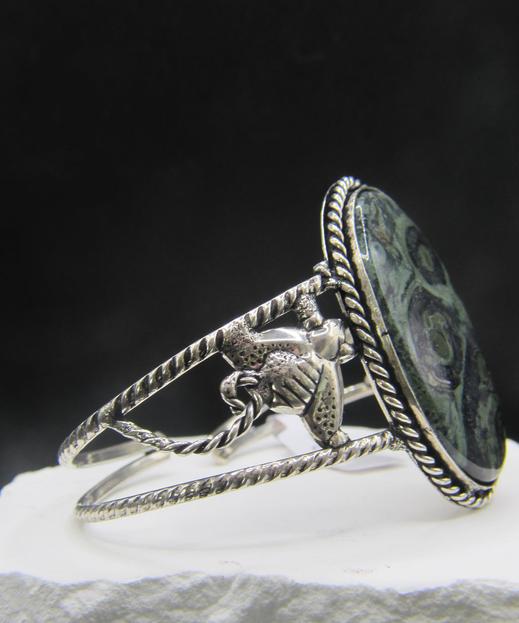 The Hive Cuff — Kambaba Jasper & Silver Bee Wrist Cuff