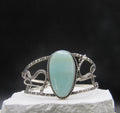 The Serpent Sea Cuff — Oval Larimar & Silver Snake Wrist Cuff