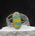 The Verdant Cuff — Yellow Turquoise & Silver Leaf Wrist Cuff