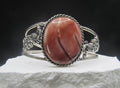The Rose Plume Cuff — Oval Pink Opal & Silver Peacock Wrist Cuff