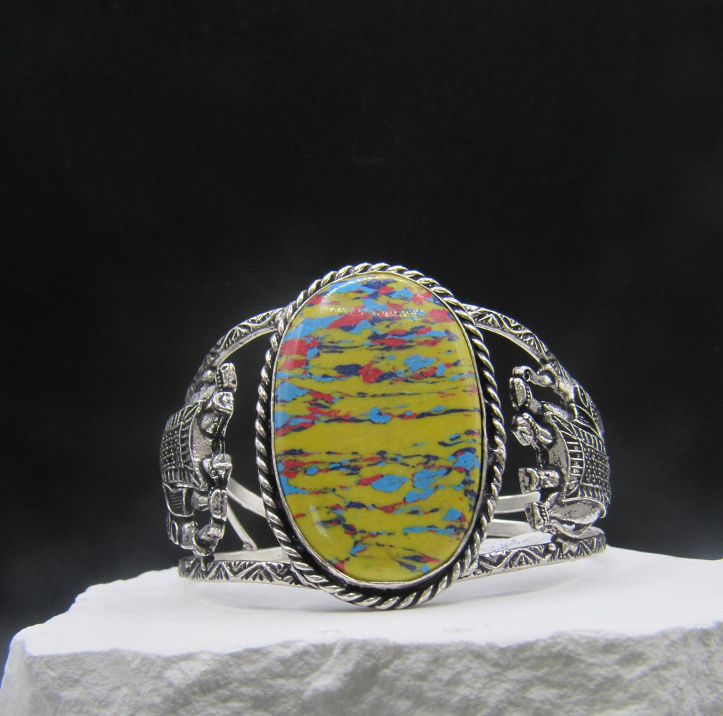 The Golden Path Cuff — Yellow Turquoise & Silver Elephant Wrist Cuff