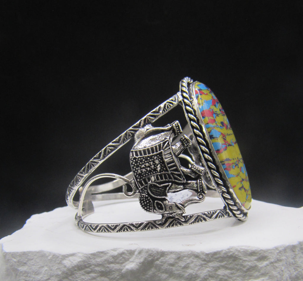 The Golden Path Cuff — Yellow Turquoise & Silver Elephant Wrist Cuff