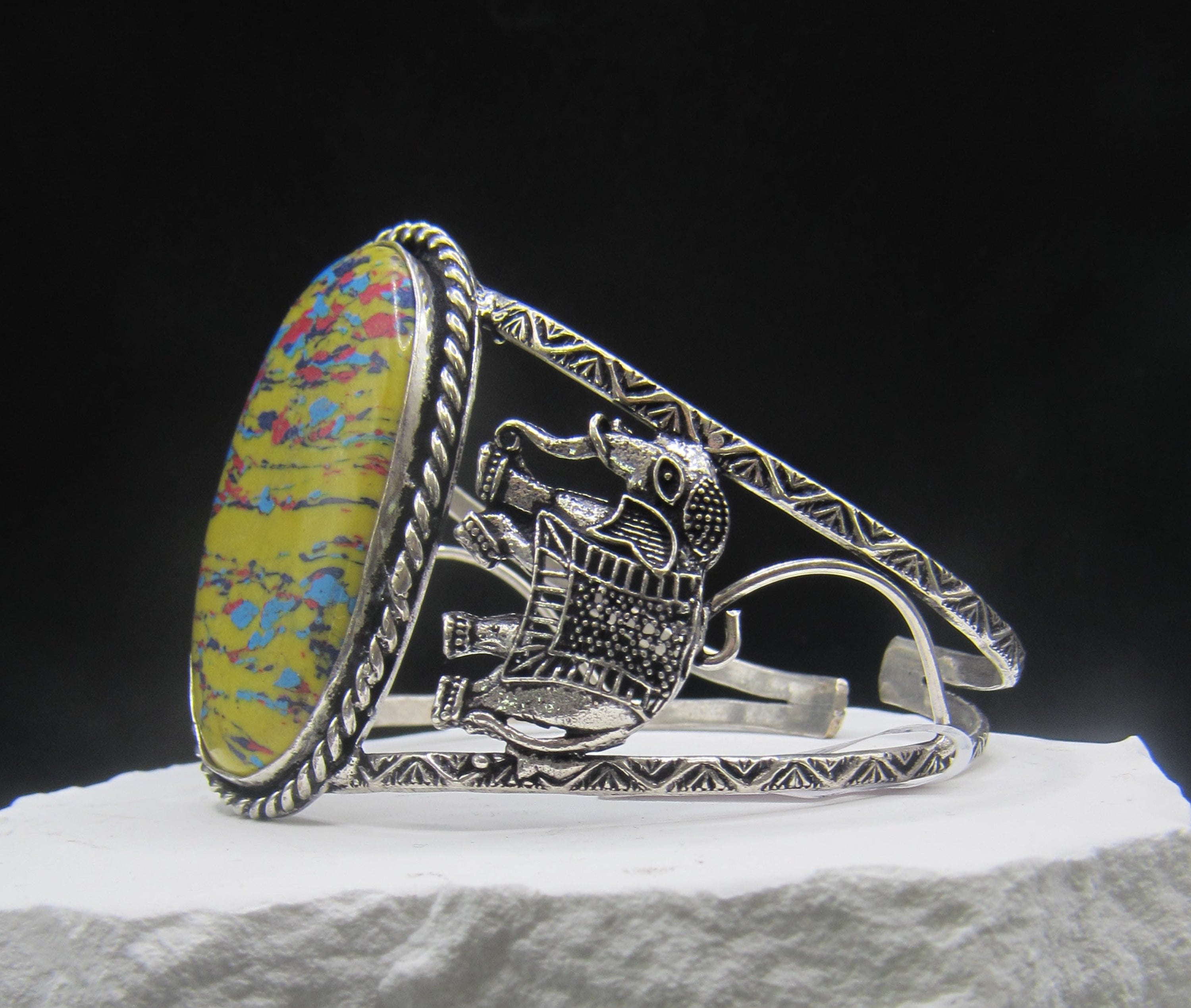 The Golden Path Cuff — Yellow Turquoise & Silver Elephant Wrist Cuff