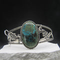 The Plume Cuff — Oval Amazonite & Silver Peacock Wrist Cuff