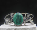 The Forest Floor Cuff — Oval Green Malachite & Silver Leaf Wrist Cuff