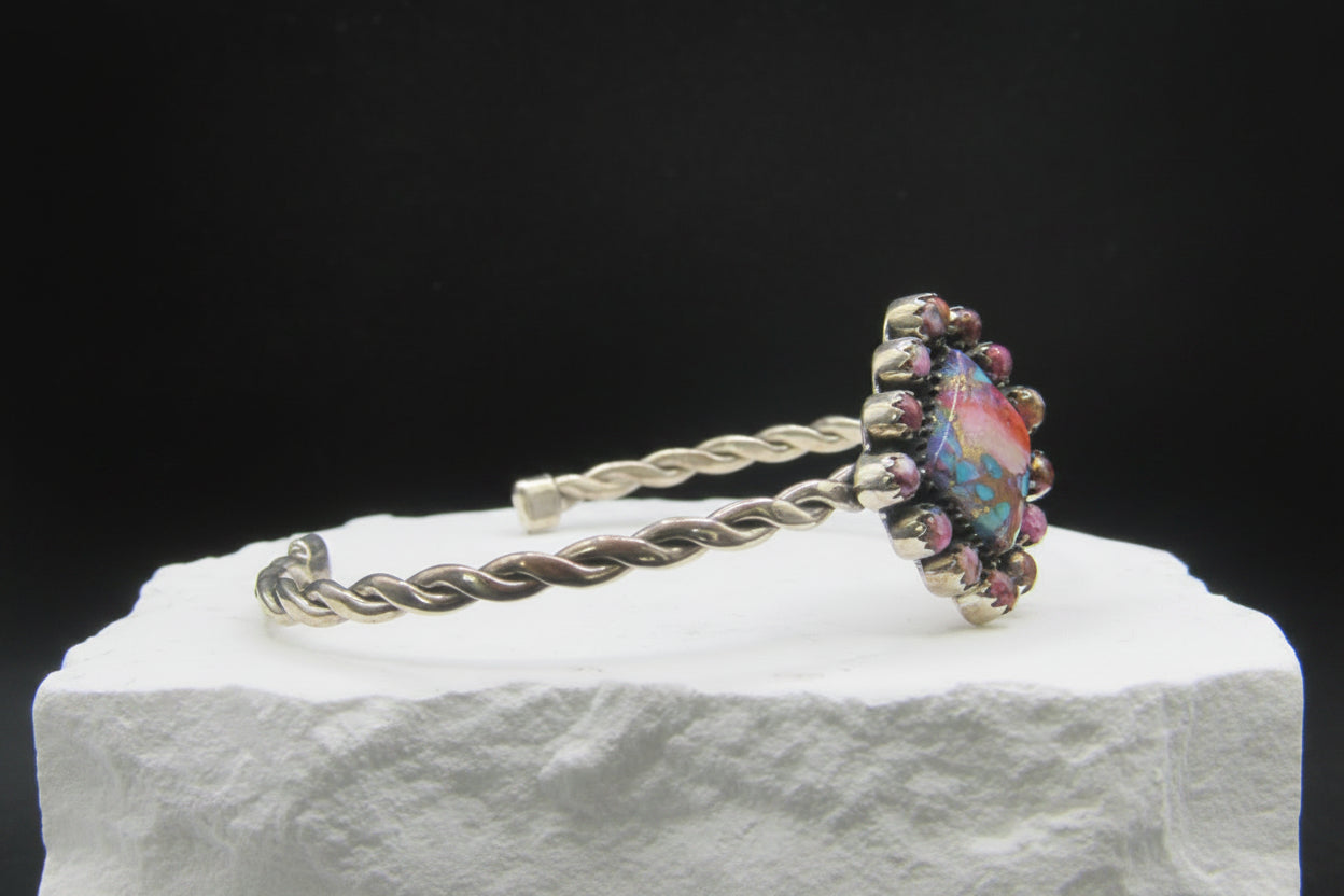 The Blush Edge Cuff — Square Pink Mohave Turquoise & 925 Silver Strand
