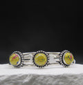 The Trio Cuff — Triple Round Yellow Mosaic Stone & Silver Wrist Cuff