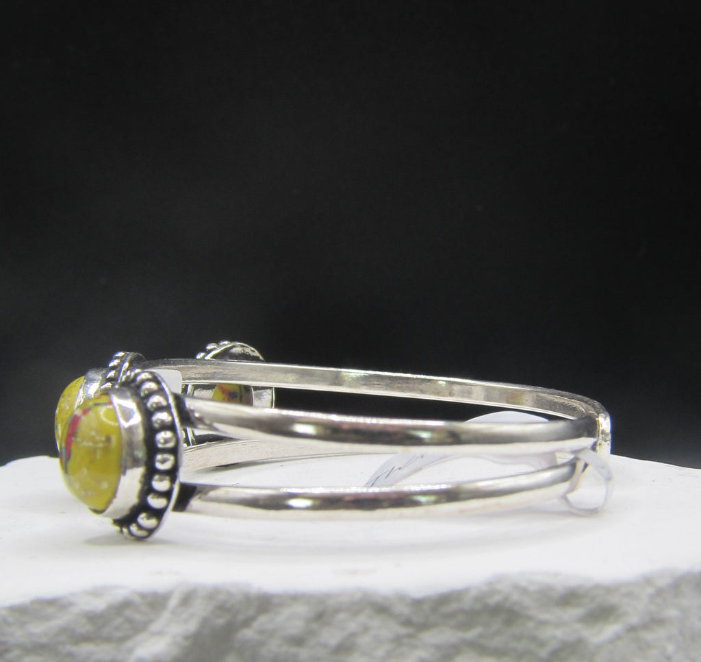 The Trio Cuff — Triple Round Yellow Mosaic Stone & Silver Wrist Cuff
