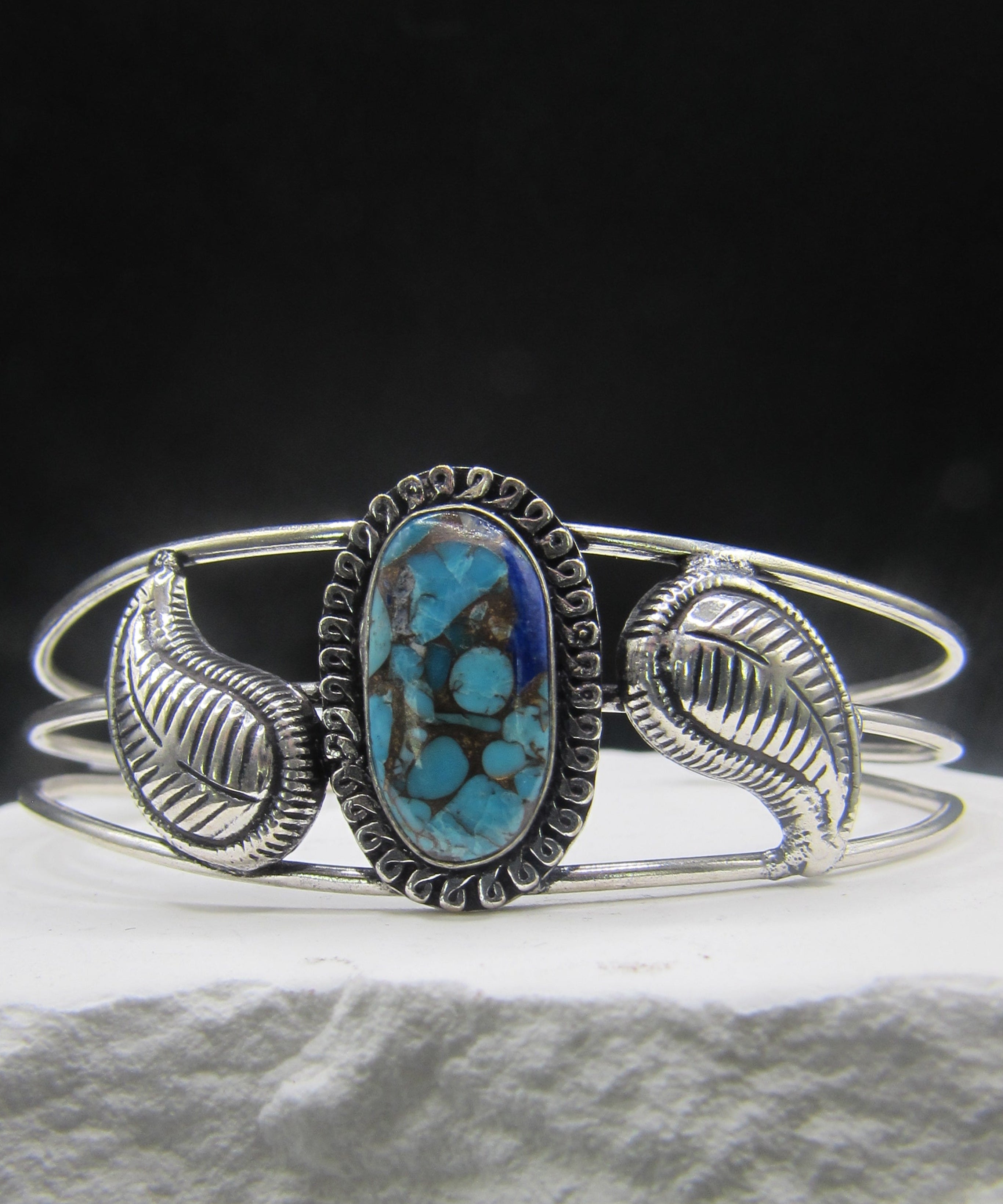 The Canopy Cuff — Blue Turquoise & Silver Leaf Wrist Cuff