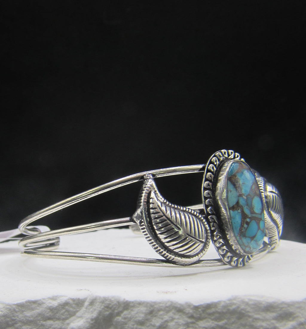 The Canopy Cuff — Blue Turquoise & Silver Leaf Wrist Cuff