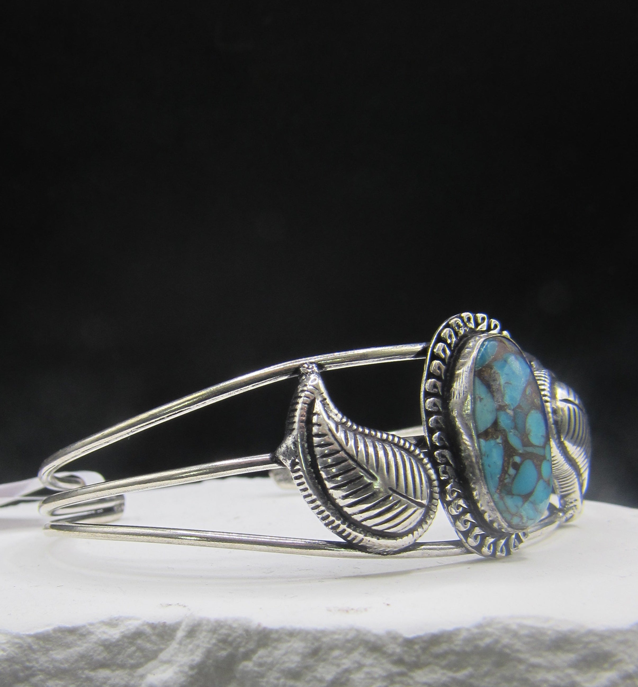 The Canopy Cuff — Blue Turquoise & Silver Leaf Wrist Cuff