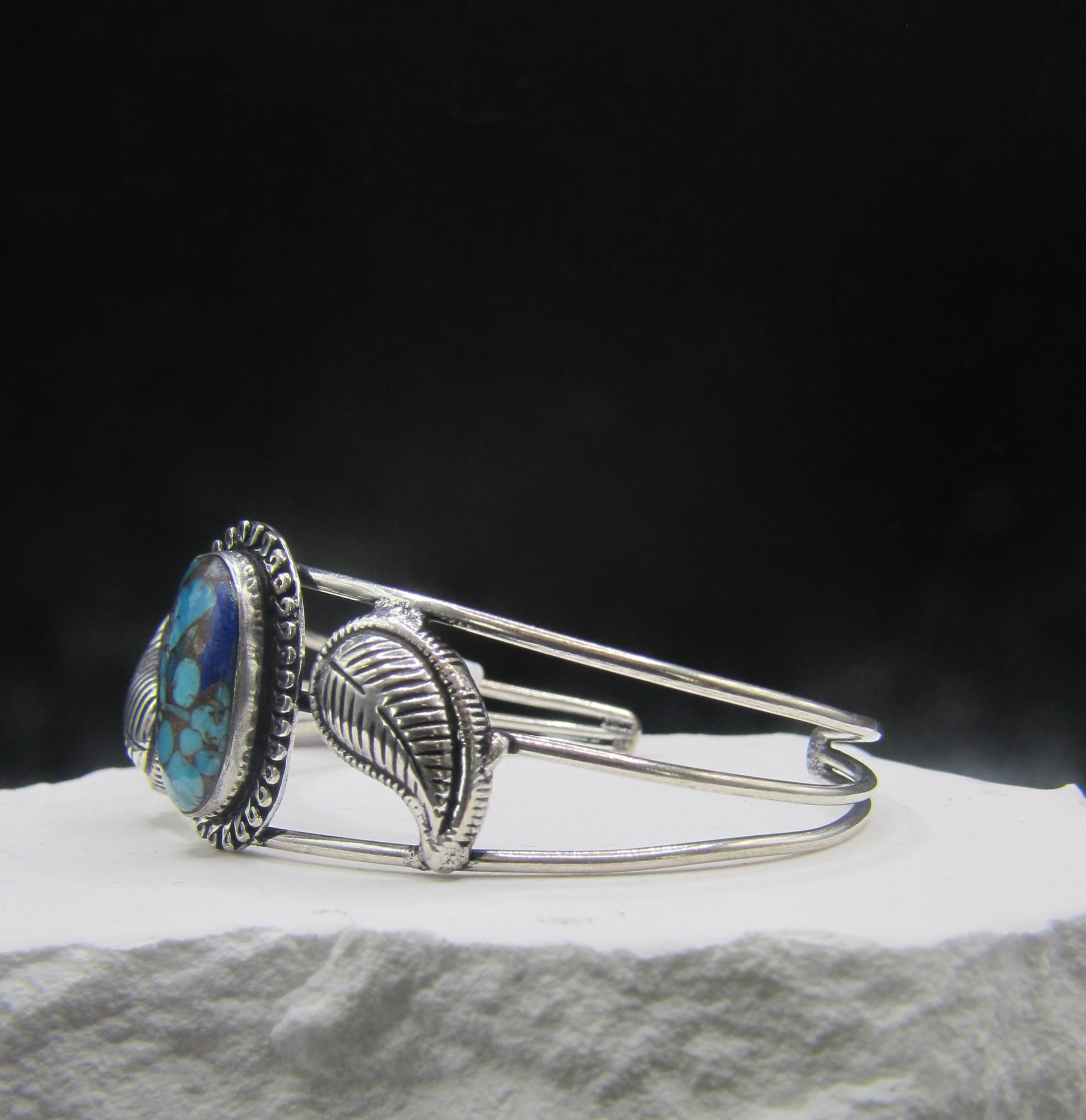 The Canopy Cuff — Blue Turquoise & Silver Leaf Wrist Cuff