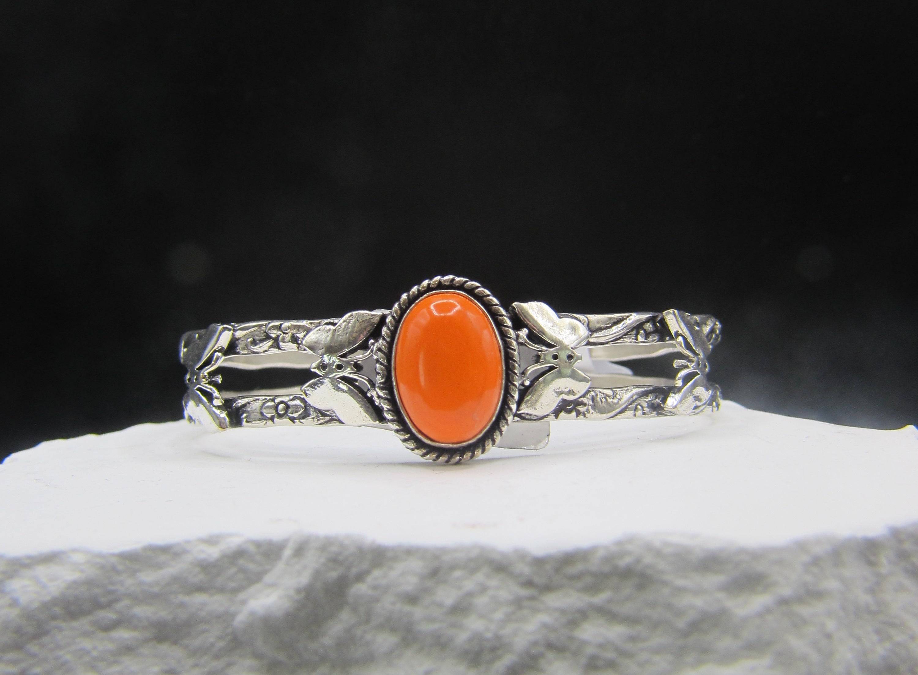 The Monarch Cuff — Oval Spiny Orange & Silver Butterfly Wrist Cuff
