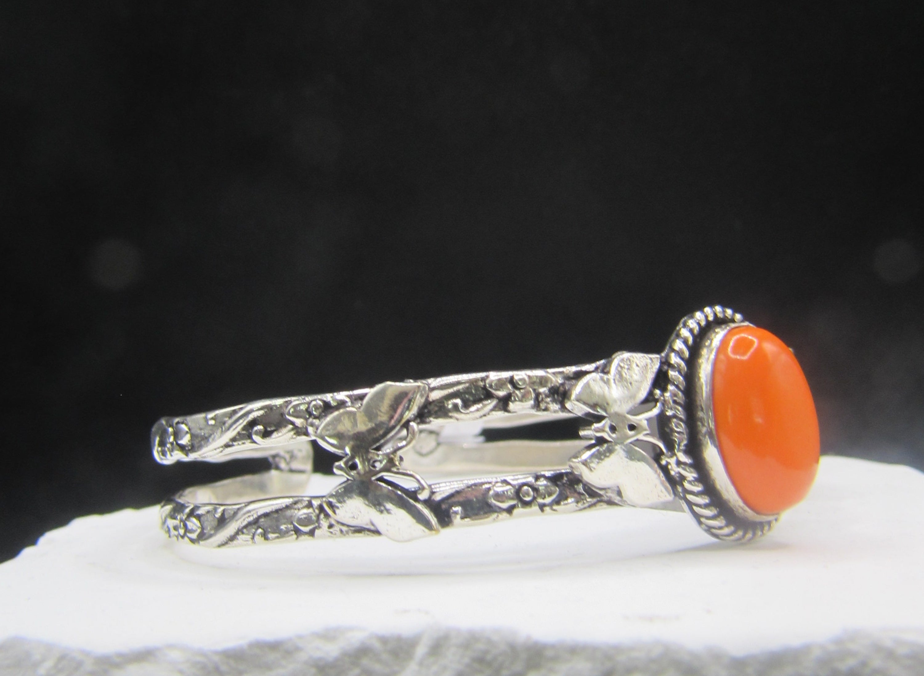 The Monarch Cuff — Oval Spiny Orange & Silver Butterfly Wrist Cuff