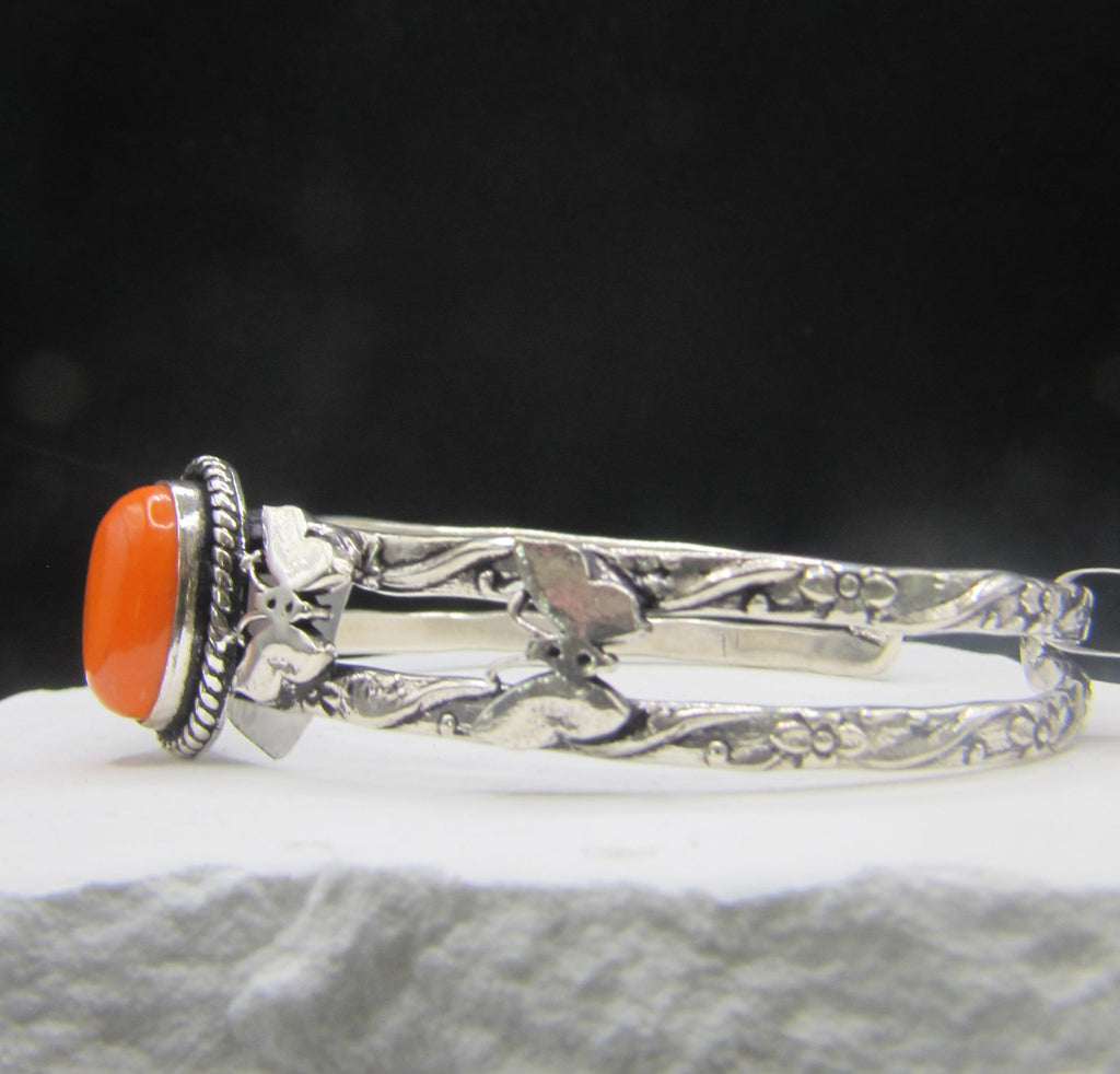 The Monarch Cuff — Oval Spiny Orange & Silver Butterfly Wrist Cuff