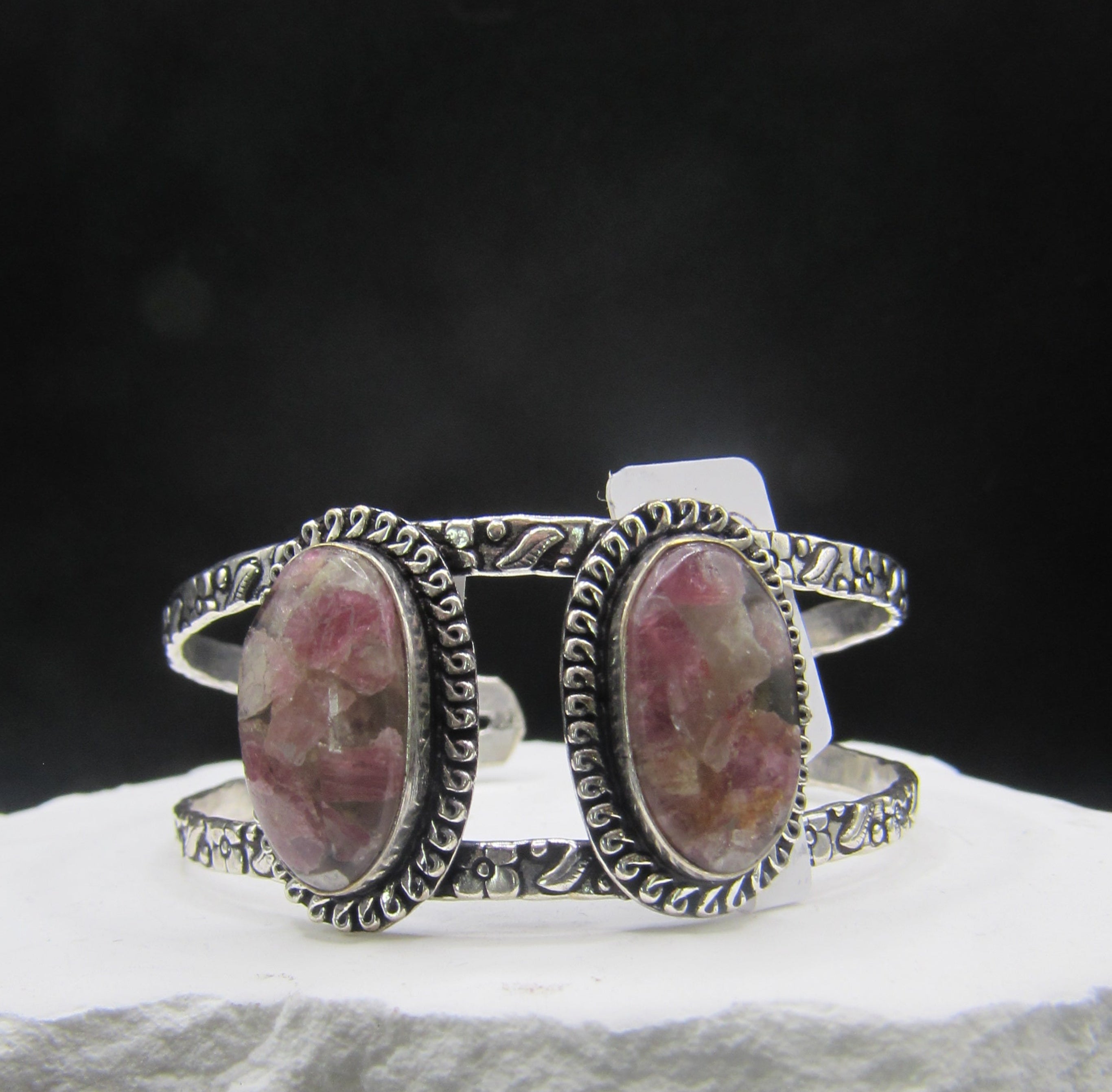 The Dahlia Cuff — Double Rose Copper Dahlia Stone & Silver Wrist Cuff