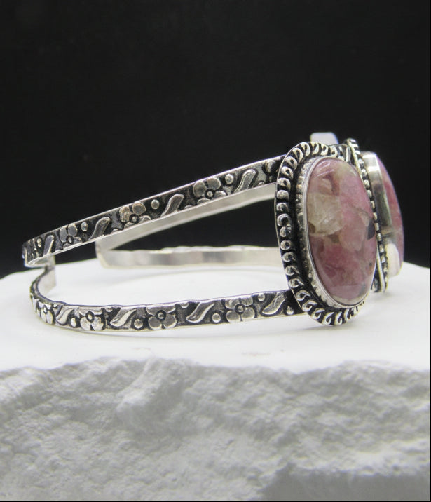 The Dahlia Cuff — Double Rose Copper Dahlia Stone & Silver Wrist Cuff