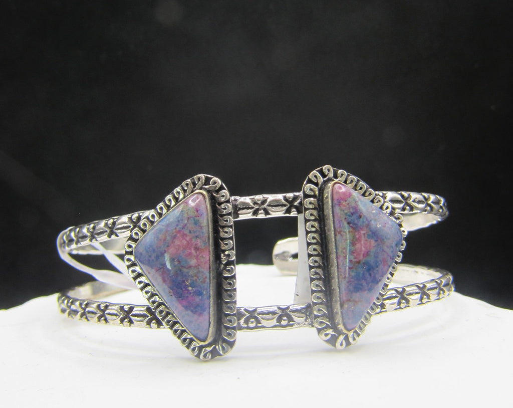 The Apex Cuff — Double Triangle Purple Mohave Stone & Silver Wrist Cuff