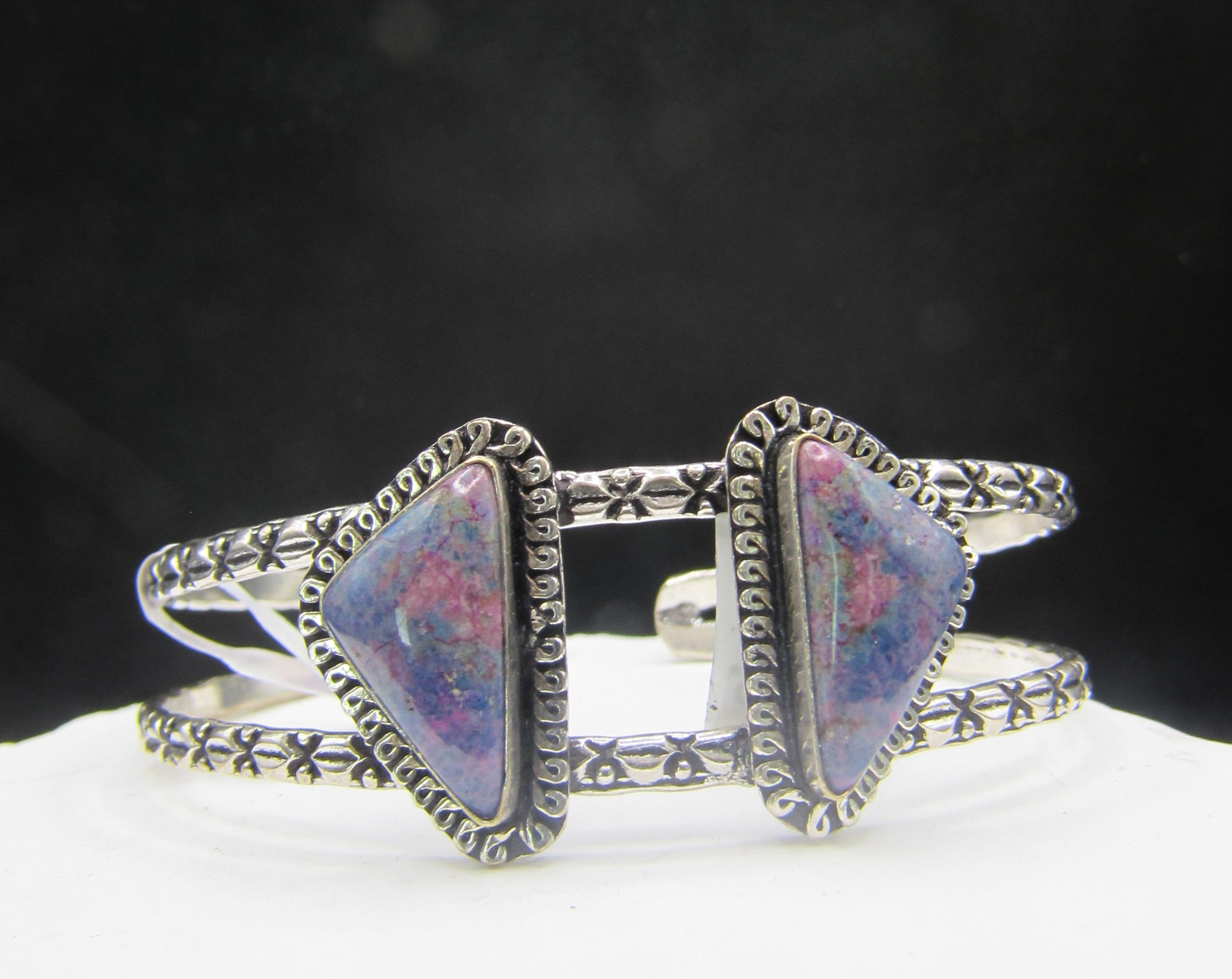 The Apex Cuff — Double Triangle Purple Mohave Stone & Silver Wrist Cuff