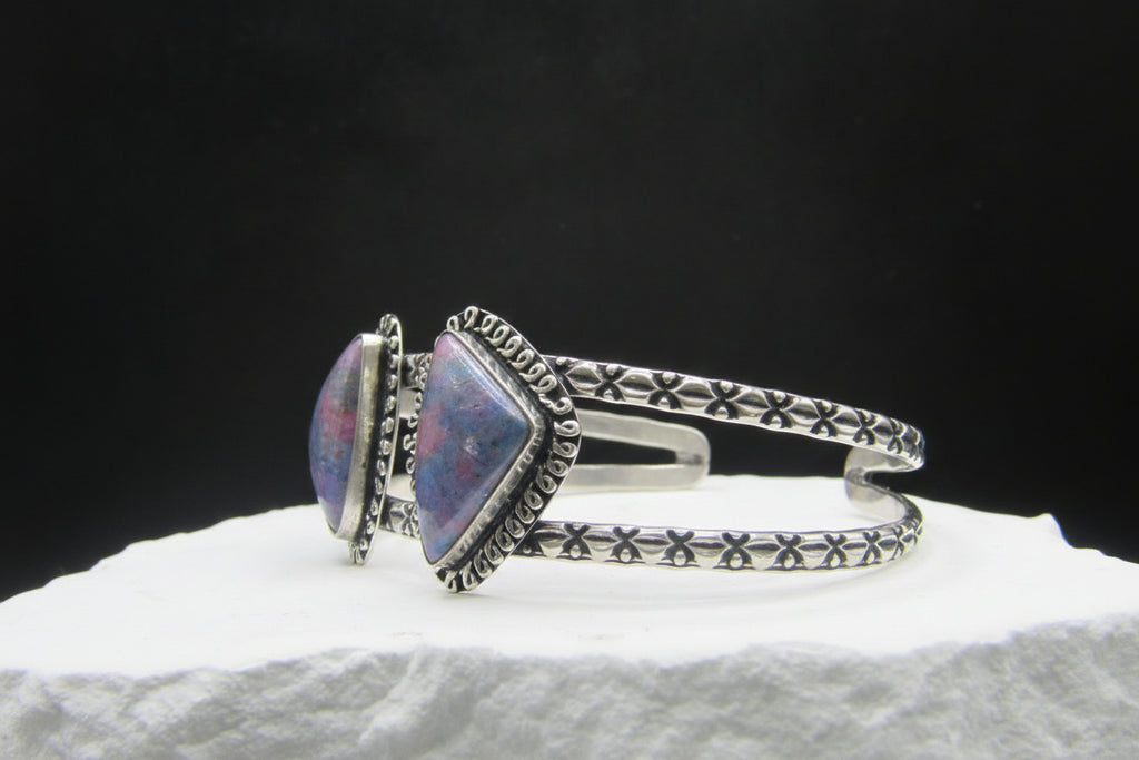 The Apex Cuff — Double Triangle Purple Mohave Stone & Silver Wrist Cuff