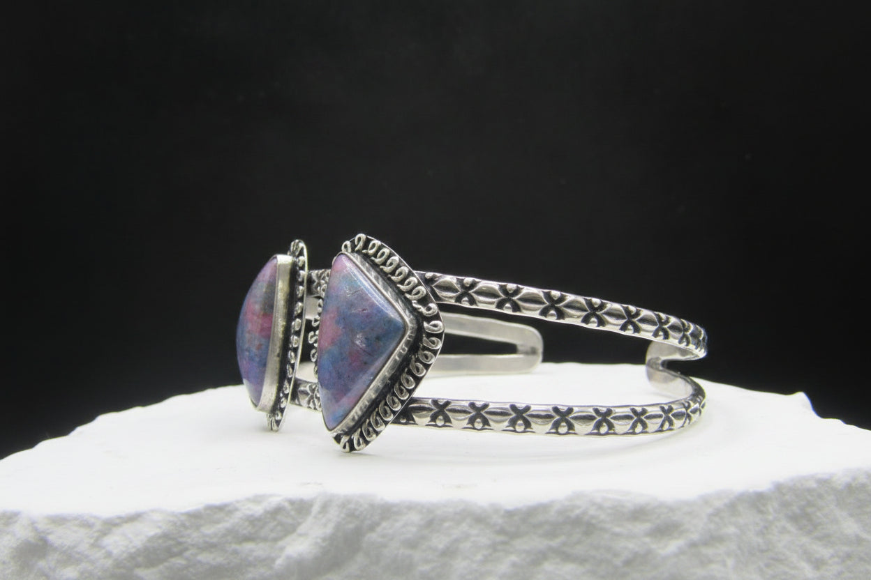 The Apex Cuff — Double Triangle Purple Mohave Stone & Silver Wrist Cuff