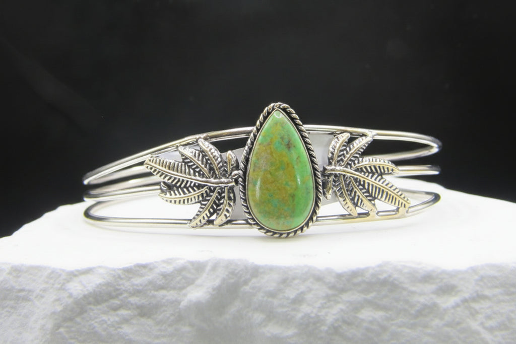 The Emerald Isle Cuff — Irish Green Dahlia & Silver Leaf Wrist Cuff