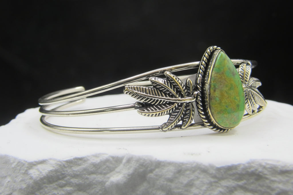 The Emerald Isle Cuff — Irish Green Dahlia & Silver Leaf Wrist Cuff