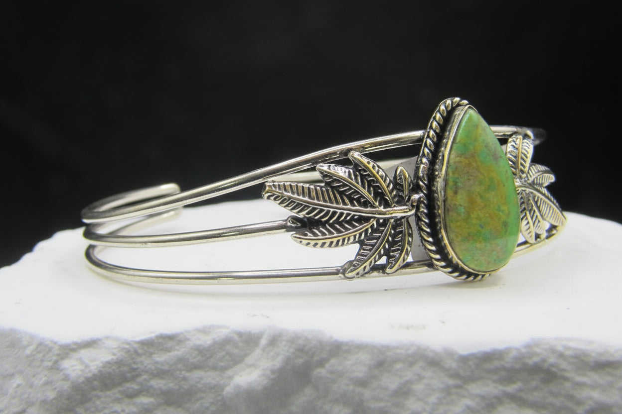 The Emerald Isle Cuff — Irish Green Dahlia & Silver Leaf Wrist Cuff