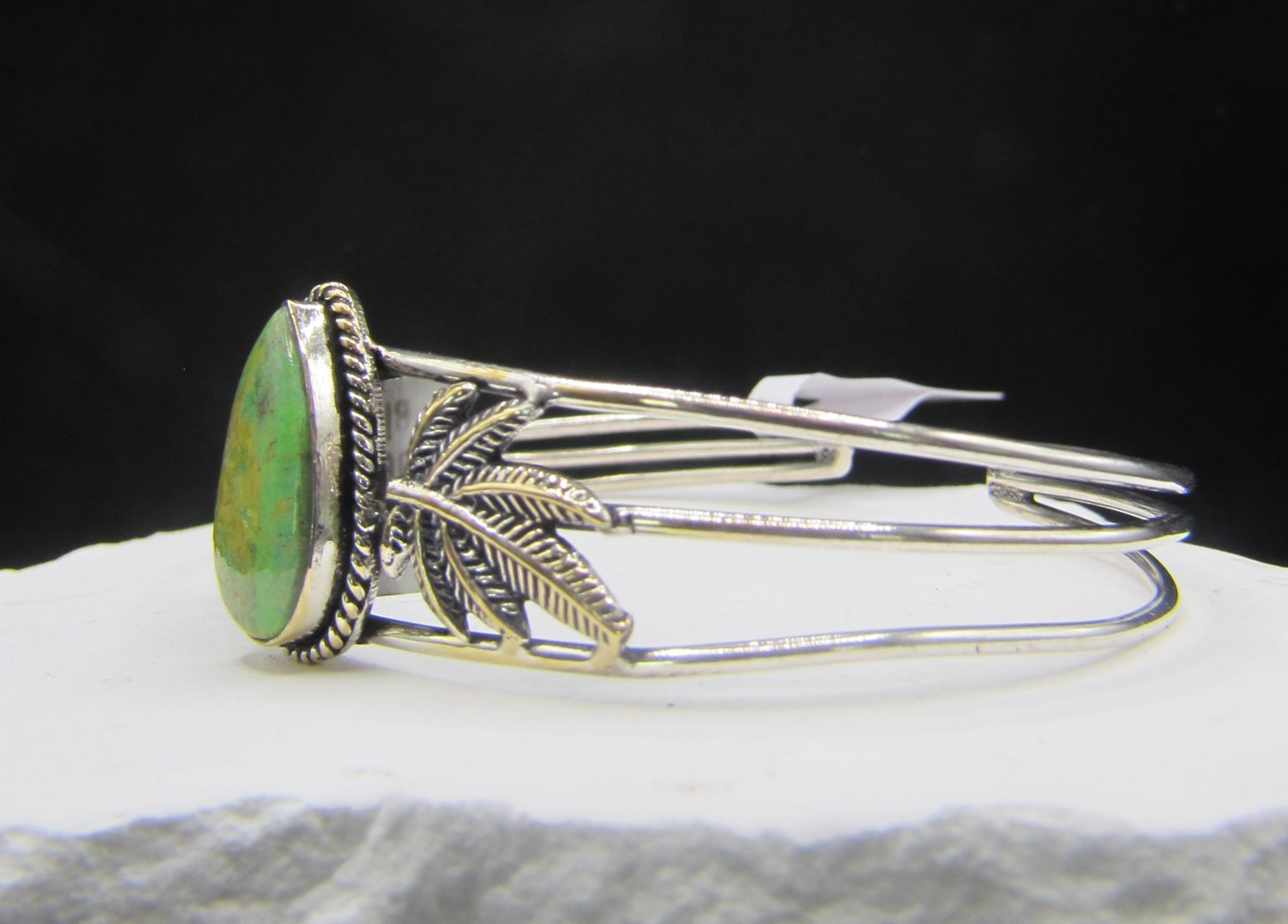 The Emerald Isle Cuff — Irish Green Dahlia & Silver Leaf Wrist Cuff