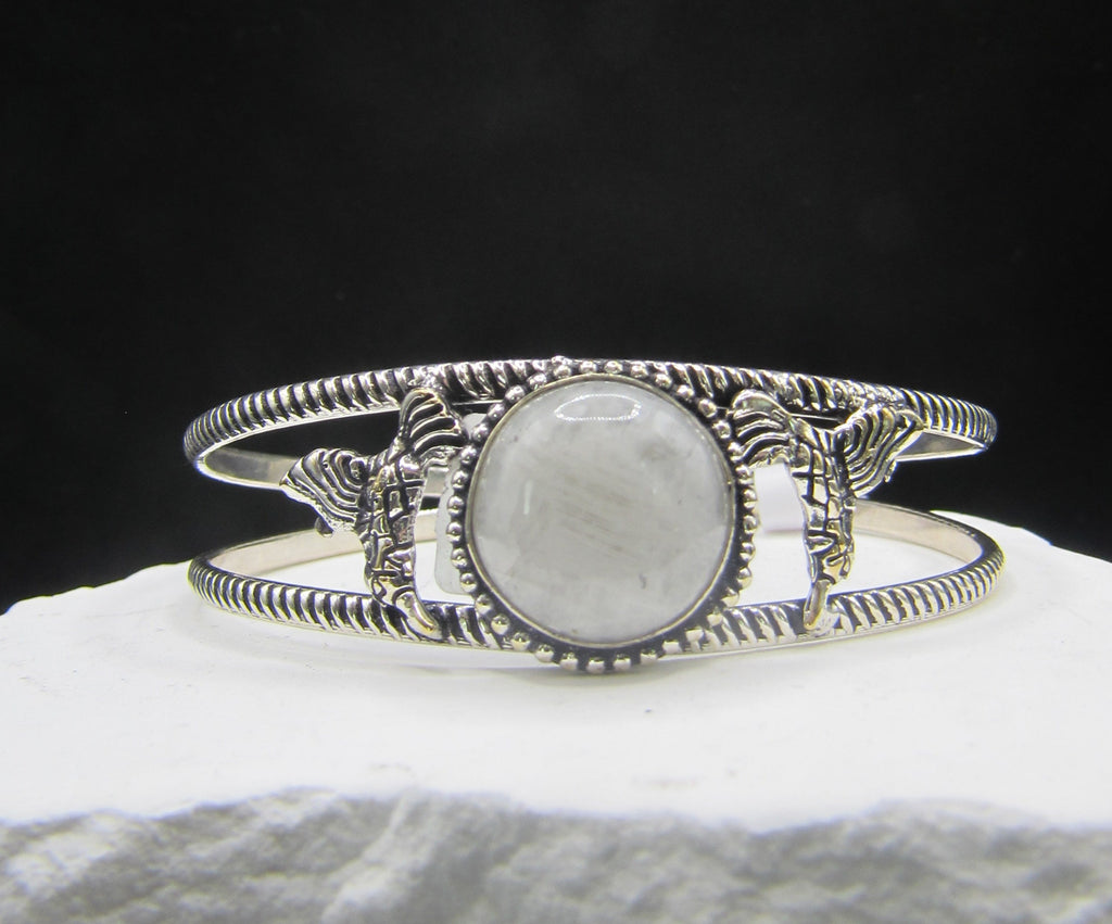 The Luna Cuff — Rainbow Moonstone & Silver Wrist Cuff
