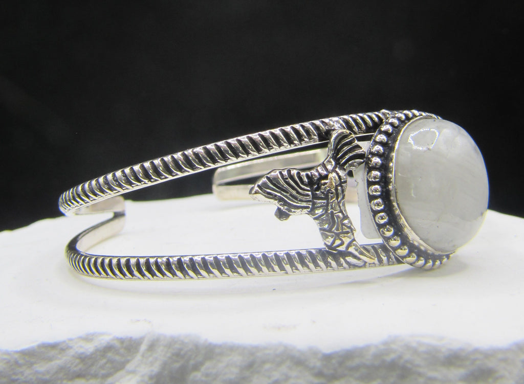 The Luna Cuff — Rainbow Moonstone & Silver Wrist Cuff