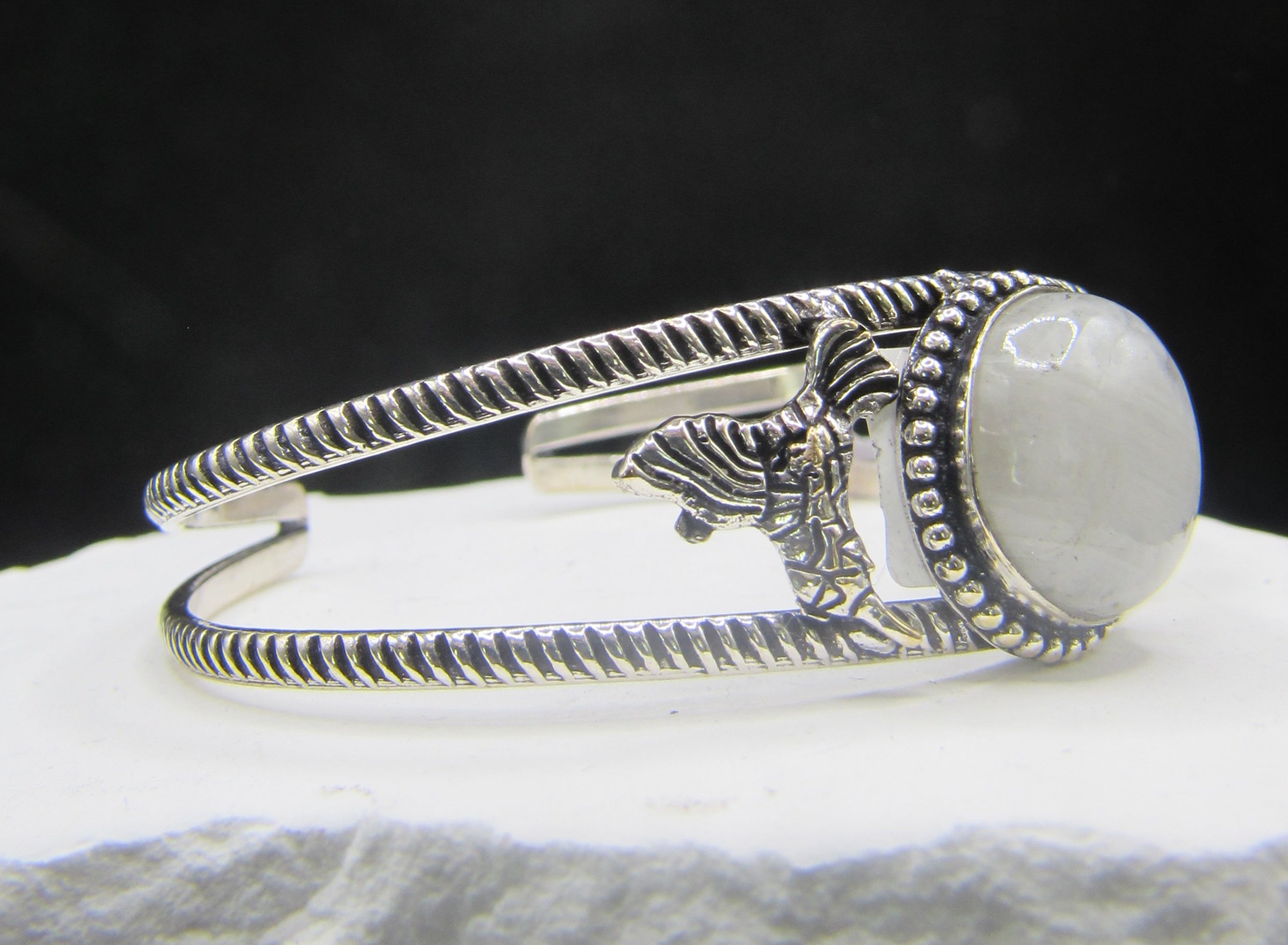 The Luna Cuff — Rainbow Moonstone & Silver Wrist Cuff