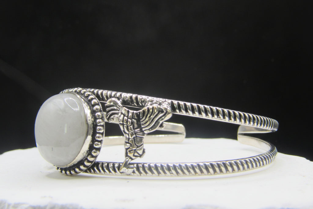 The Luna Cuff — Rainbow Moonstone & Silver Wrist Cuff