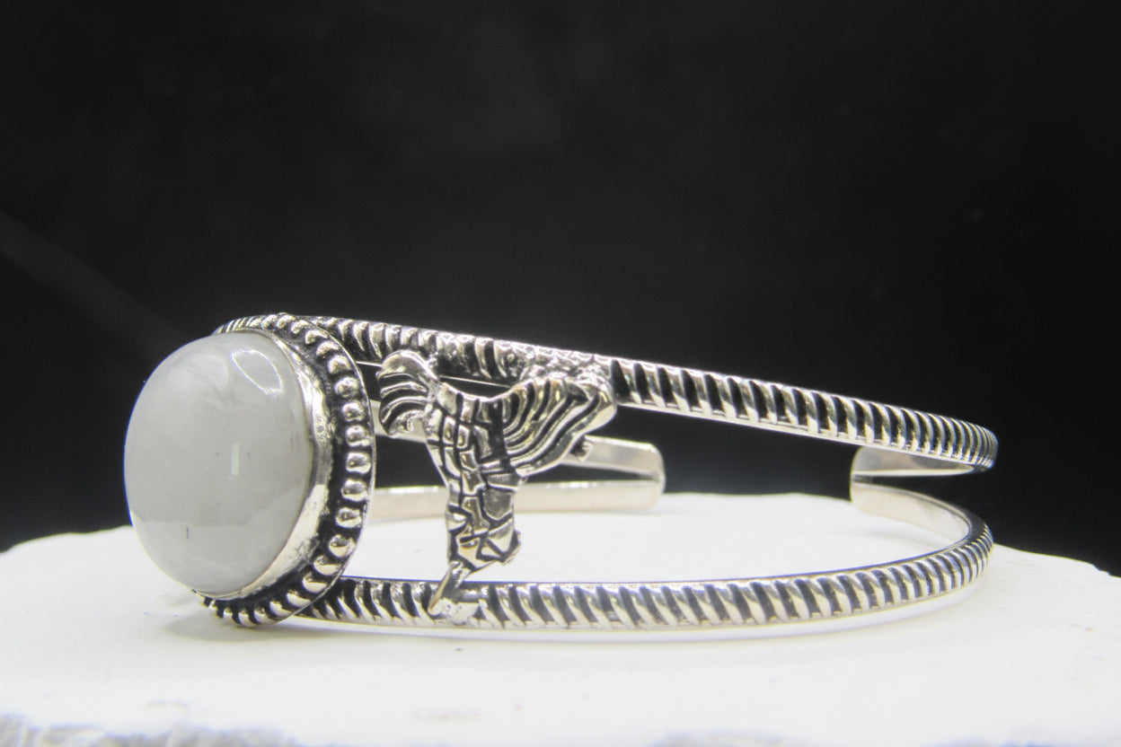 The Luna Cuff — Rainbow Moonstone & Silver Wrist Cuff