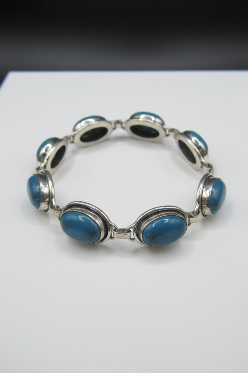 The Six Skies Bracelet — Six Oval Turquoise & 925 Silver Plated