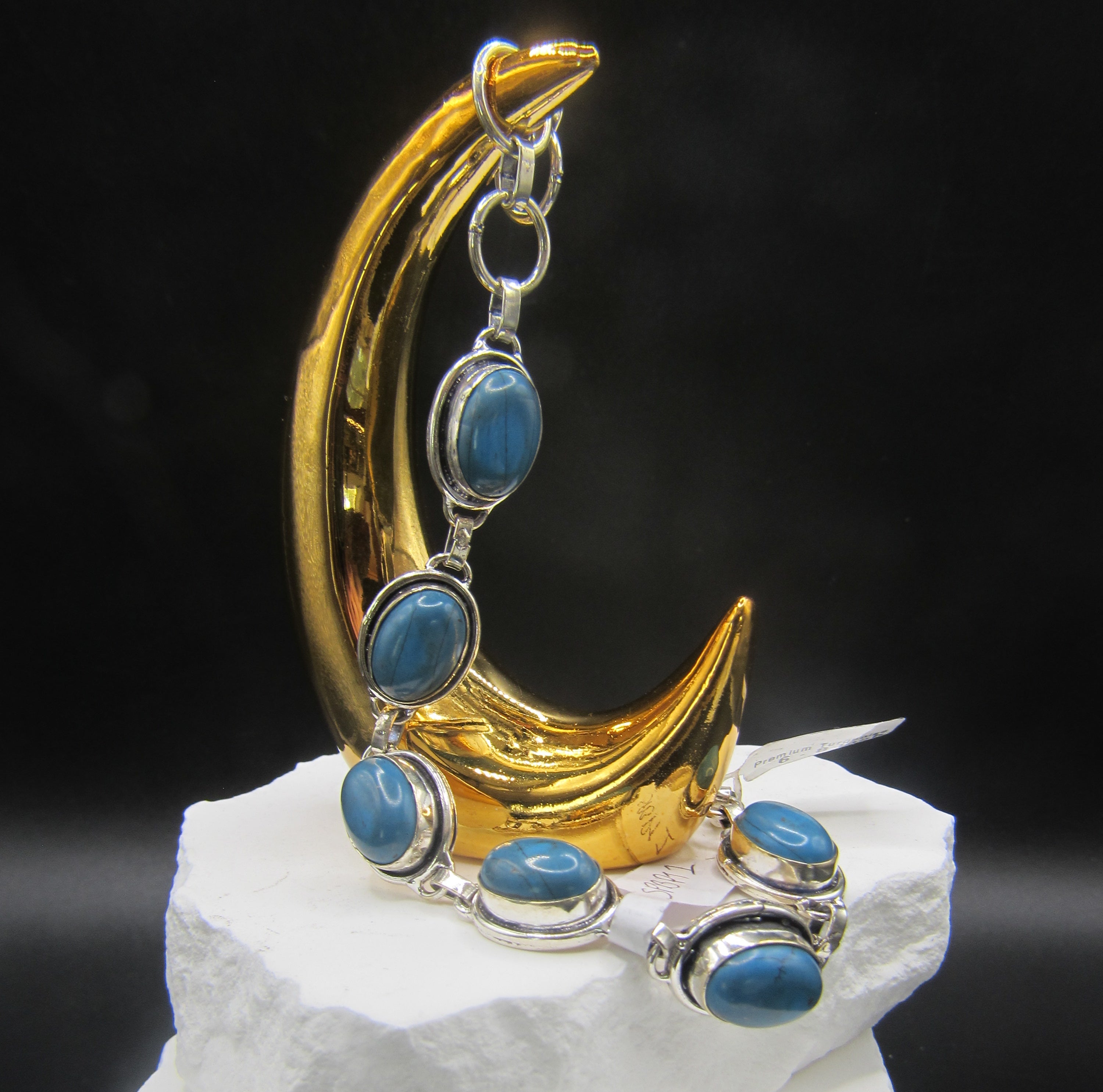 The Open Sky Bracelet — Six Oval Turquoise & 925 Silver Plated