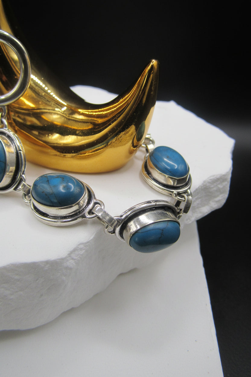 The Open Sky Bracelet — Six Oval Turquoise & 925 Silver Plated