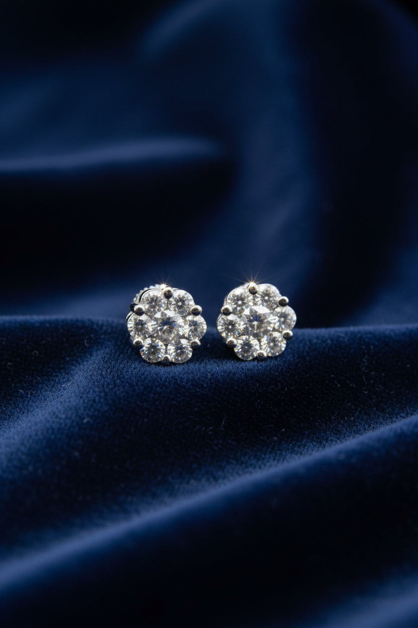 The Stellar Cluster Studs — VVS D Moissanite Cluster Screwbacks in 925 Sterling Silver