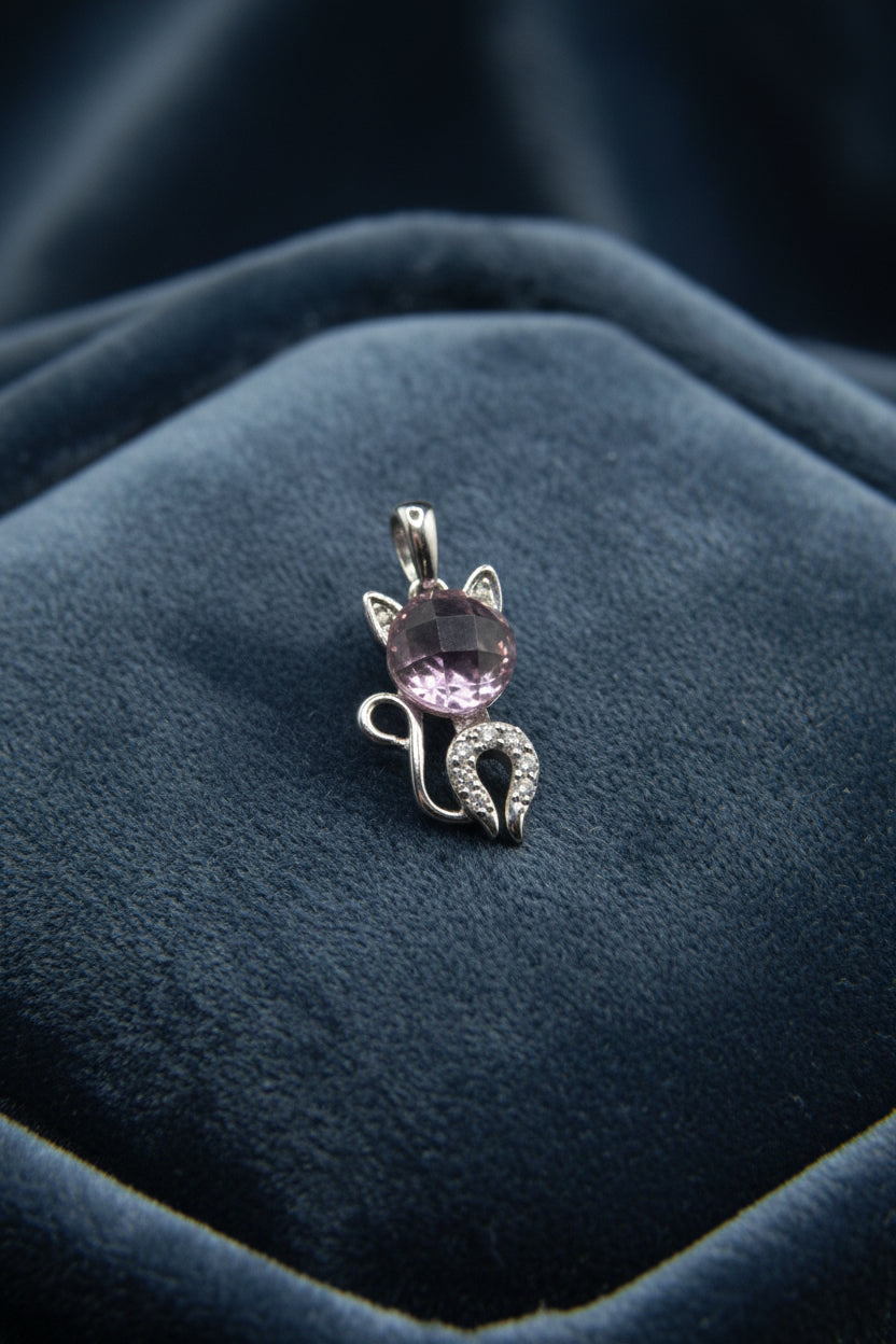Pink Moissanite Cat Pendant