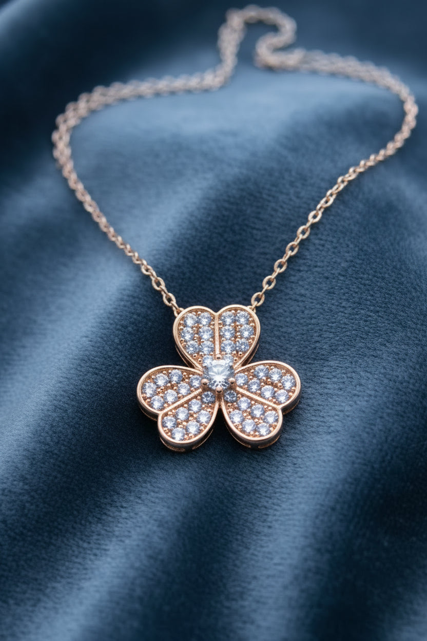 CZ Pavé Clover Pendant Necklace