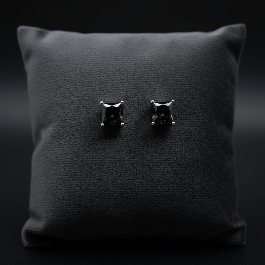 Obsidian Square CZ Stud Earrings