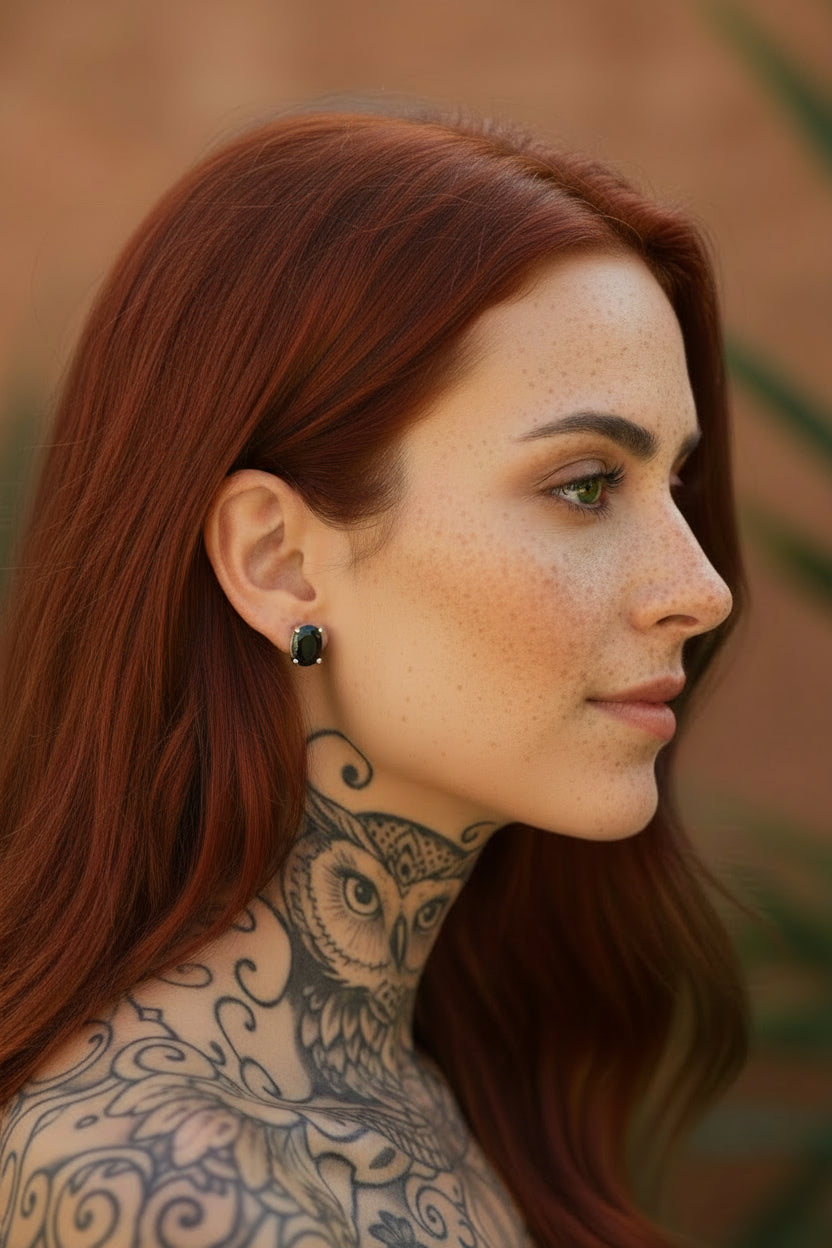 Obsidian Oval CZ Stud Earrings