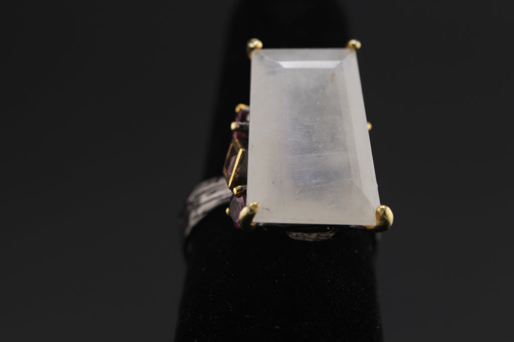 Midnight Bloom Moonstone & Rhodolite Garnet Ring
