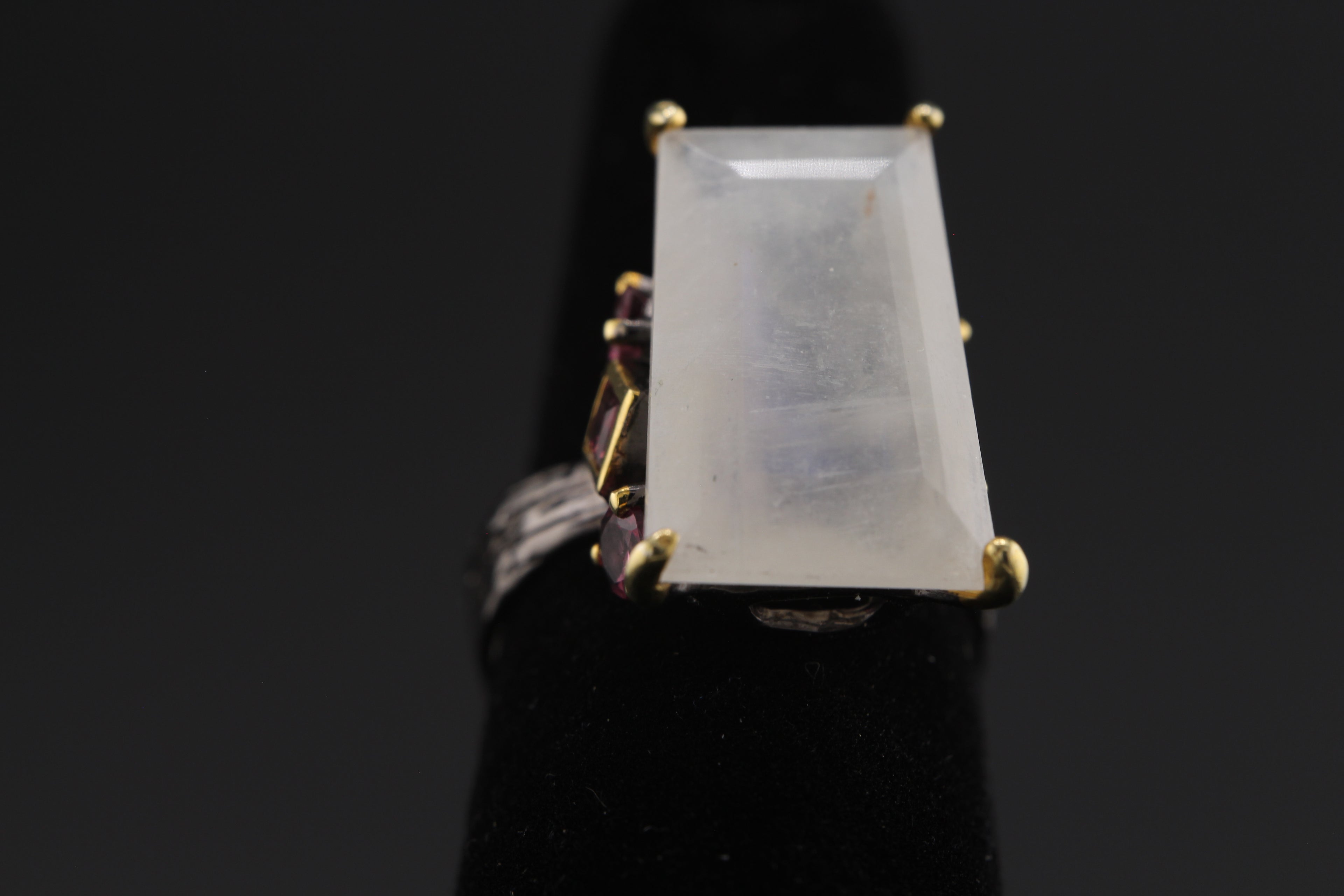 Midnight Bloom Moonstone & Rhodolite Garnet Ring