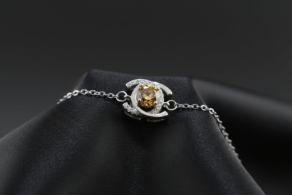 Crescent Halo Citrine CZ Bracelet