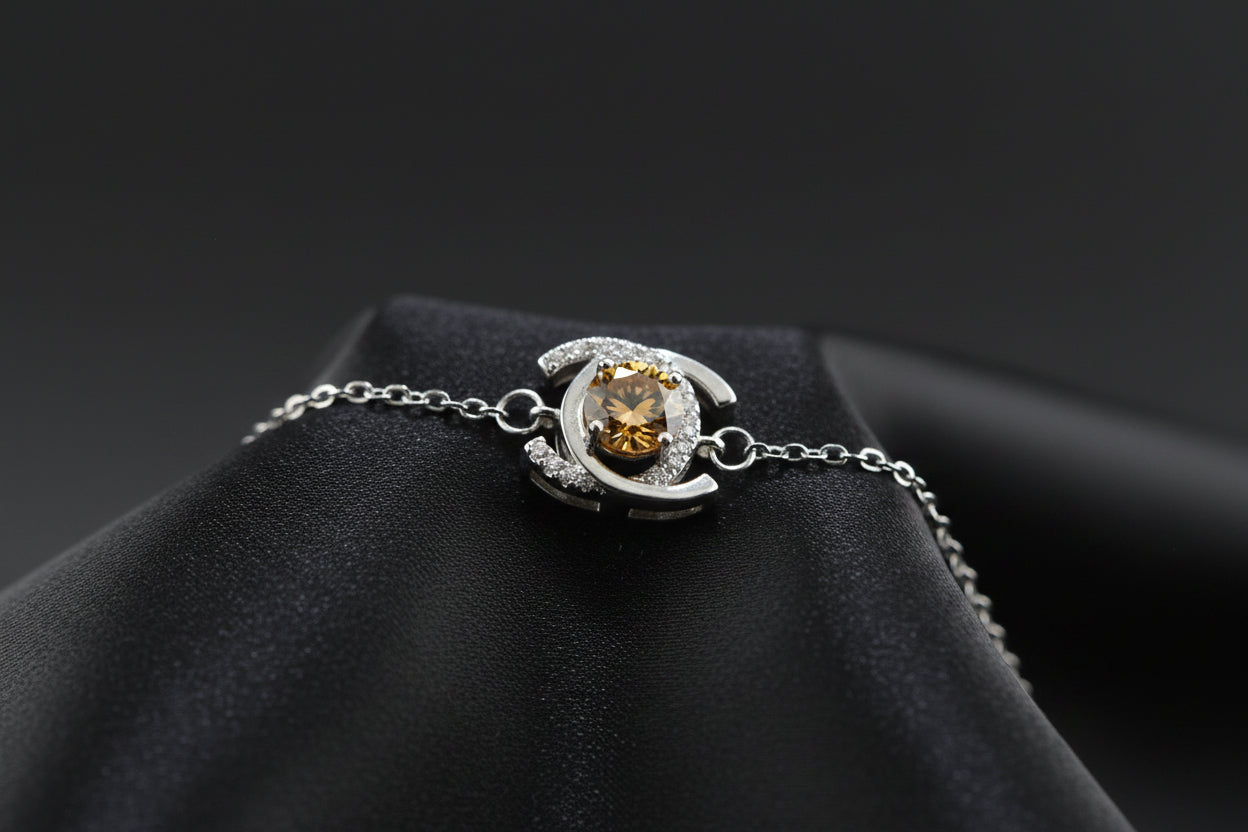 Crescent Halo Citrine CZ Bracelet