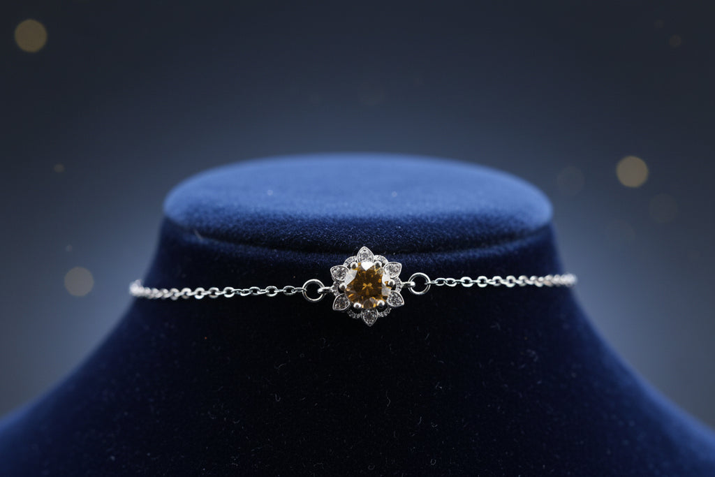 Lunar Citrine Halo Floral Moissanite Bracelet