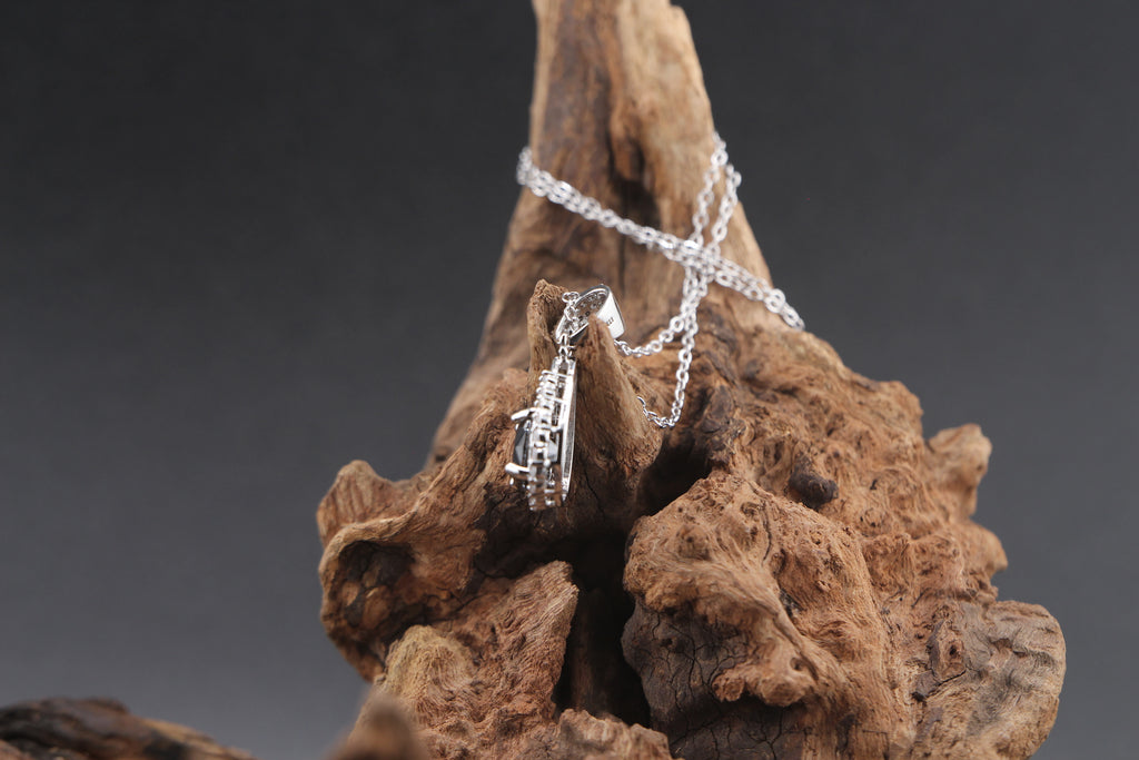 Midnight Onyx Teardrop Halo Pendant Necklace