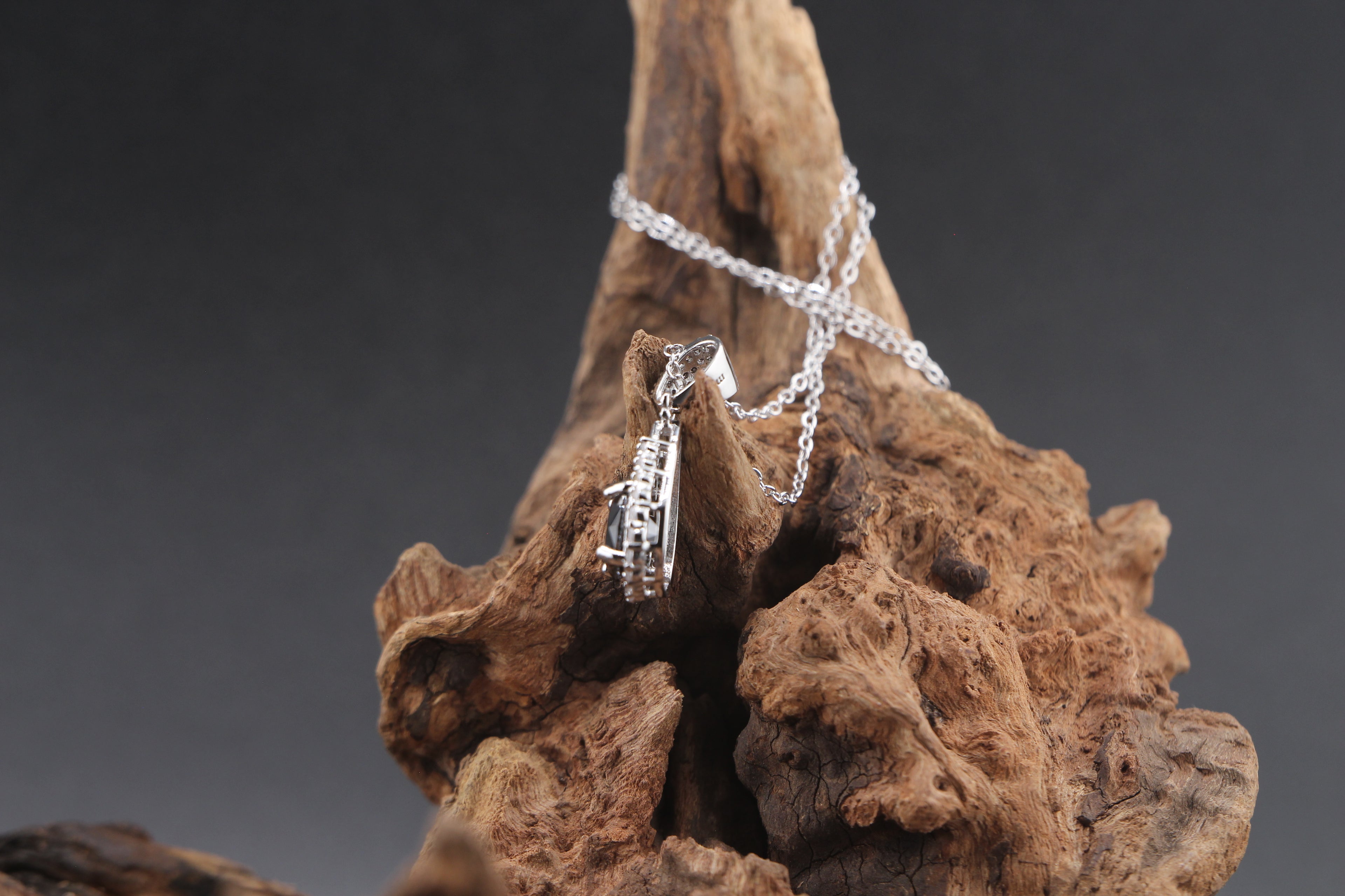 Midnight Onyx Teardrop Halo Pendant Necklace